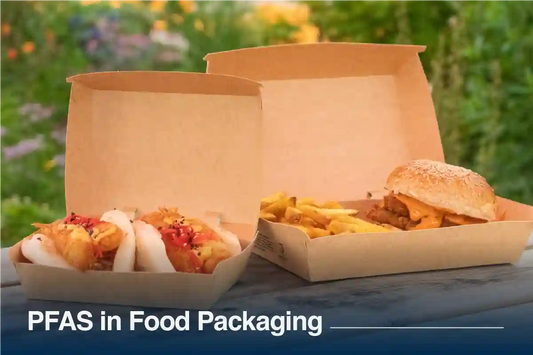 Takeaway meals served in paper food containers, illustrating the use of food packaging and concerns surrounding PFAS chemicals in disposable food packaging.
