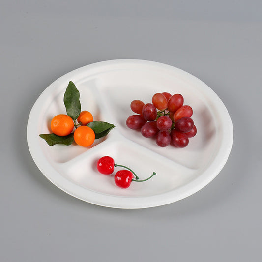 10" Inch 3-Compartment Sugarcane Fiber Plate (500Pcs/Ctn)