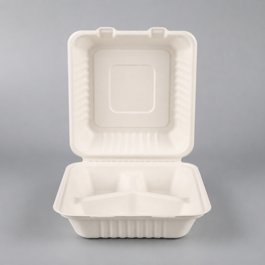 8" 3-Compartment Clamshell