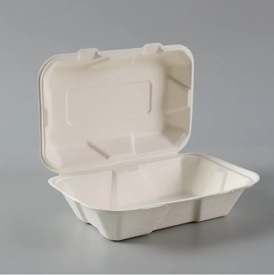 9" X 6" Inch Sugarcane Fiber Clamshell (200Pcs/Ctn)