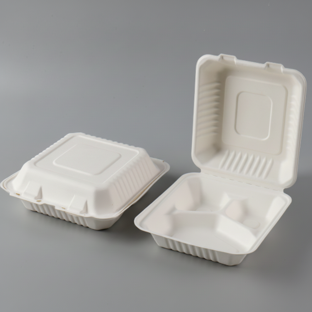 Biodegradable 8” 3-Compartment Bagasse Container
