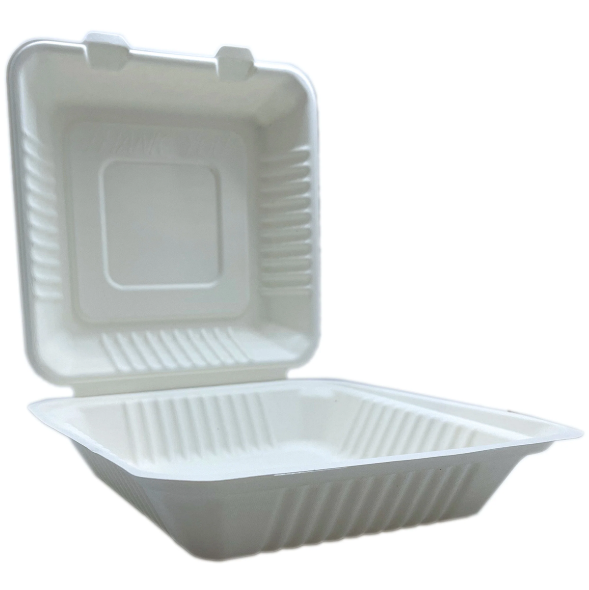 8x8” Biodegradable Container (Bagasse Clamshell)