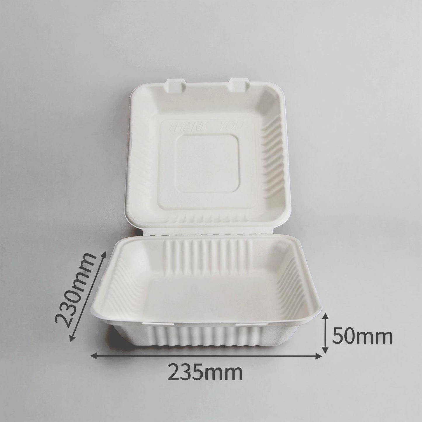 9” x 9” Biodegradable Container (Bagasse Clamshell)