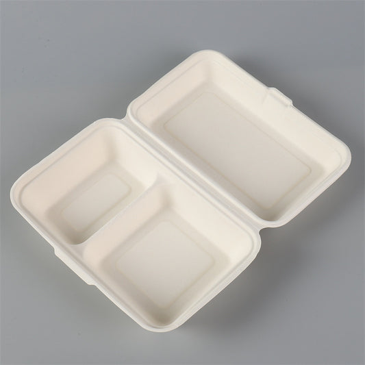 1000ml 2-Compartment Sugarcane Fiber Clamshell (500Pcs/Ctn)